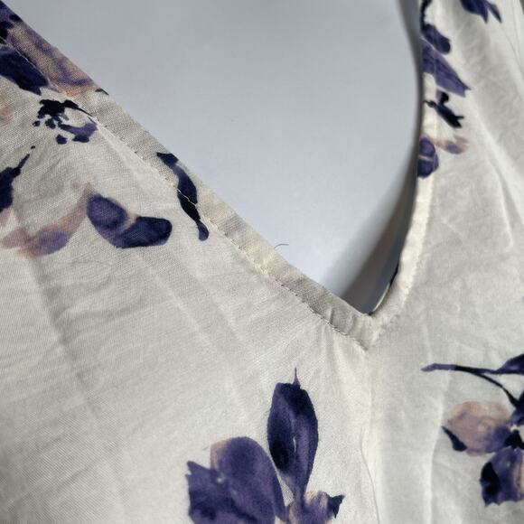 J Jill Women's White Purple Floral Tunic Top Size XL Boho Flowy Botanical Fairy - Picture 11 of 13